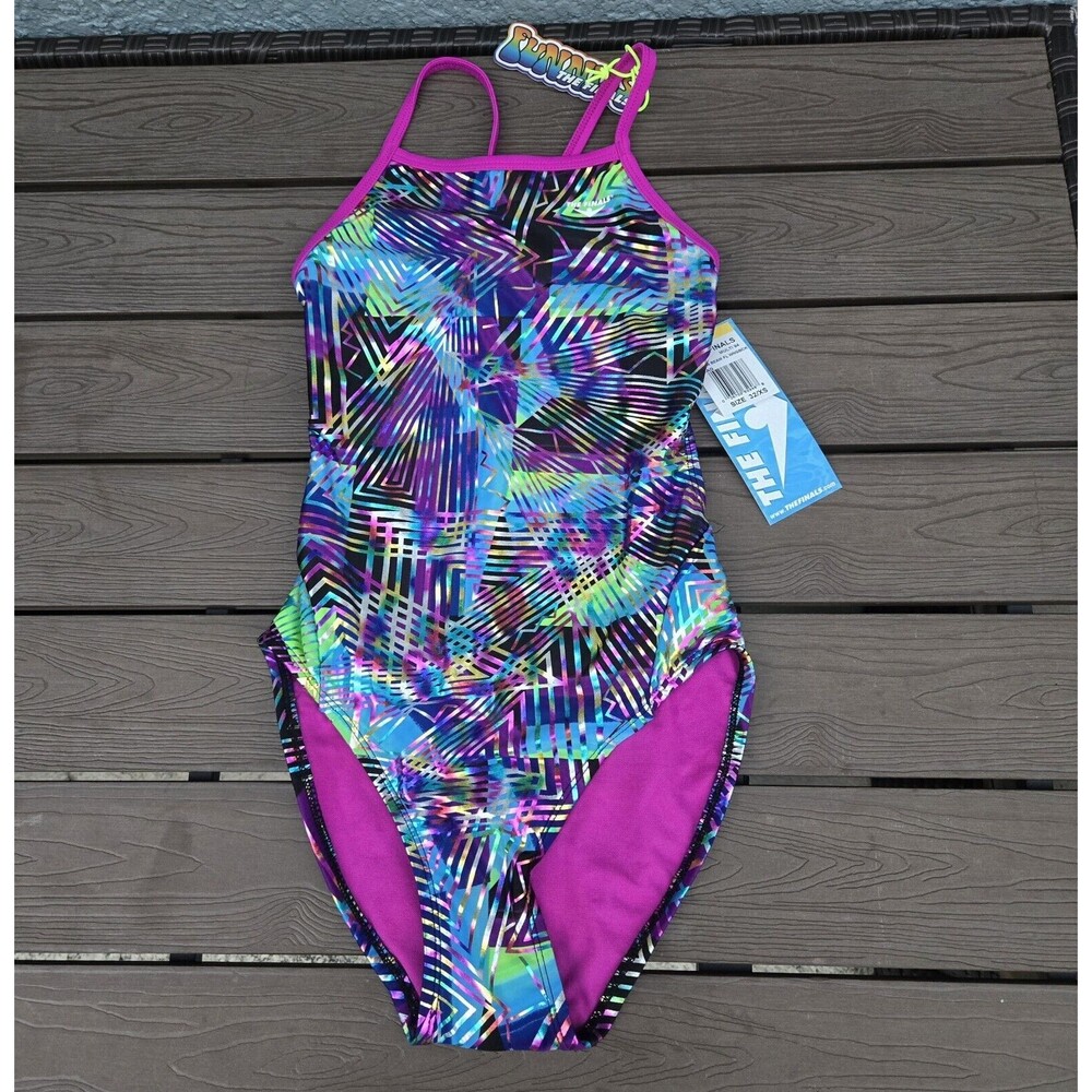 TYR The Finals Women Laser Beam Swimsuit Wingback Foil Stripes - Size 34 New